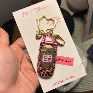 Betsey Johnson Pink Leopard Phone Bag Charm Key Chain NWT RARE